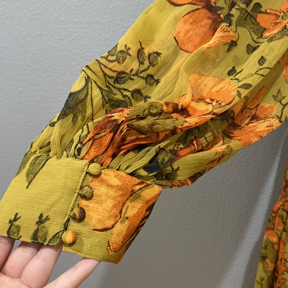 ASOS Curve Mustard Yellow Floral Long Sleeve Lace Up Back Dress Size 26 - Picture 4 of 6